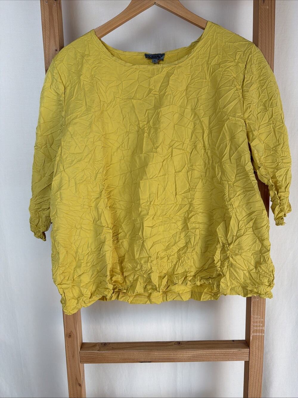 NWT Shana Yellow Round Neck 3/4 Sleeve Crinkle Top #0911 Size XL
